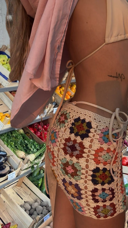 Mediterranean Bloom Skirt - Handmade Crochet Mini Skirt